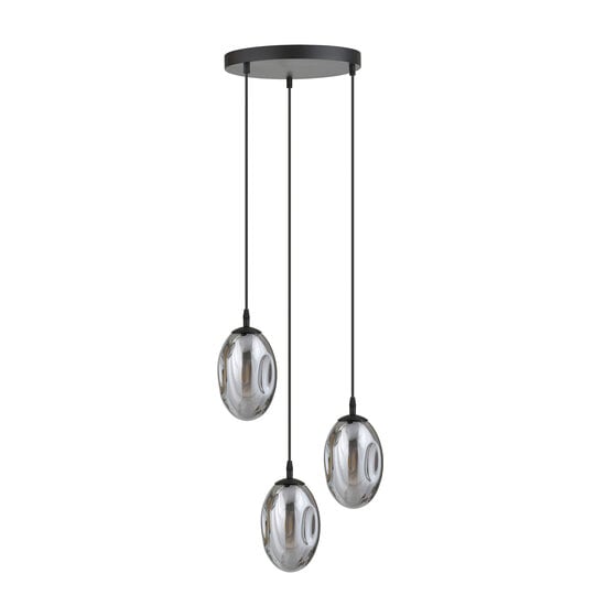 Emibig Emibig Hübsche Pendelleuchte in 3-hellem Schwarz mit 3x E14 geblasenem Rauchglas - Ideal für eine gemütliche Atmosphäre in jedem Raum