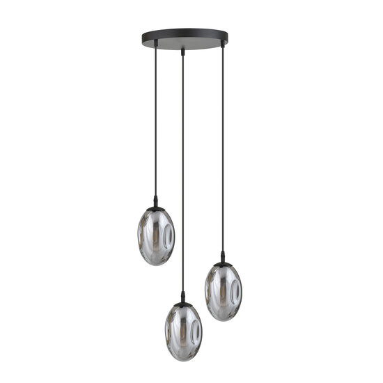 Emibig Hübsche Pendelleuchte in 3-hellem Schwarz mit 3x E14 geblasenem Rauchglas - Ideal für eine gemütliche Atmosphäre in jedem Raum