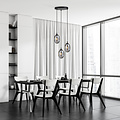 Knappe 3 licht zwarte pendel met 3x E14 geblazen gerookt glas