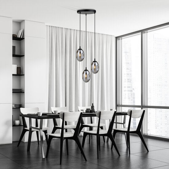 Emibig Emibig Hübsche Pendelleuchte in 3-hellem Schwarz mit 3x E14 geblasenem Rauchglas - Ideal für eine gemütliche Atmosphäre in jedem Raum