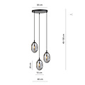 Knappe 3 licht zwarte pendel met 3x E14 geblazen gerookt glas