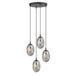 Lámpara colgante de diseño de 4 luces en color negro con 4x E14 de cristal ahumado soplado