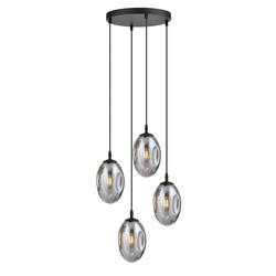 Suspension noire design à 4 ampoules avec 4 verres fumés soufflés E14