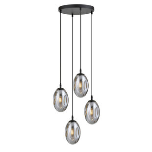 Design 4 light black pendant with 4x E14 blown smoke glass