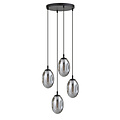 Design 4 light black pendant with 4x E14 blown smoke glass
