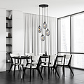 Design 4 light black pendant with 4x E14 blown smoke glass