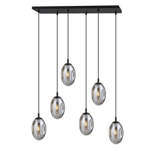 Emibig Longue suspension noire à 6 lampes avec 6 verres soufflés fumés