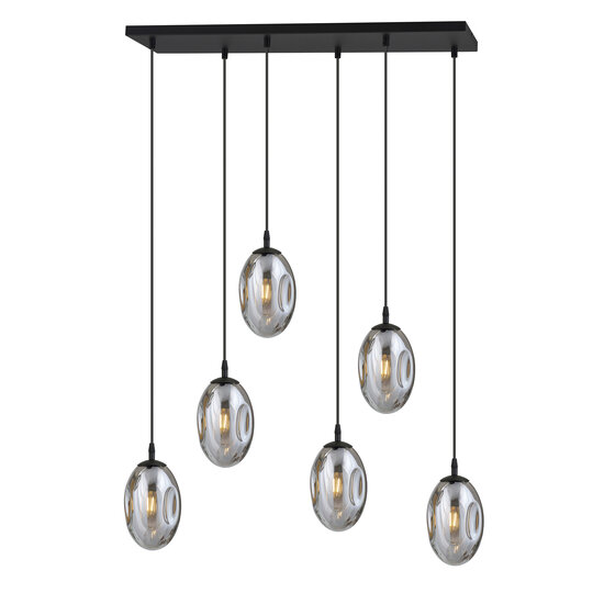 Emibig Emibig Long 6-lamp black pendant with 6 blown fumed glass - Ideal for creating a stylish atmosphere in any room
