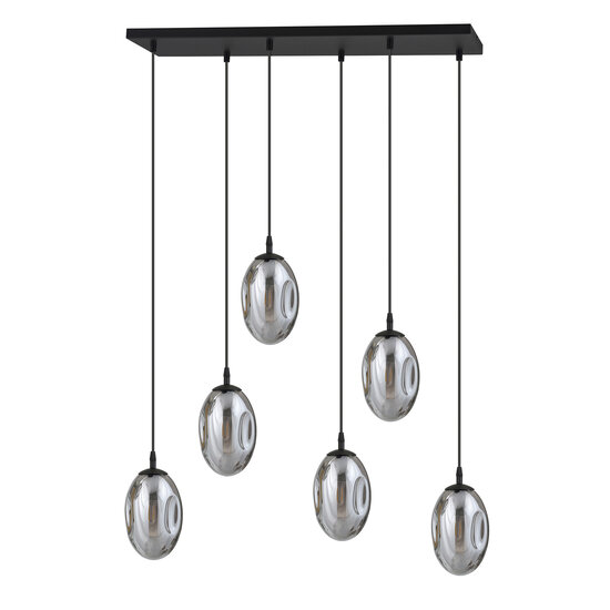 Emibig Lange schwarze Pendelleuchte mit 6 Lampen und 6 mundgeblasenen Rauchgläsern - Ideal für stilvolle Beleuchtung in jedem Raum