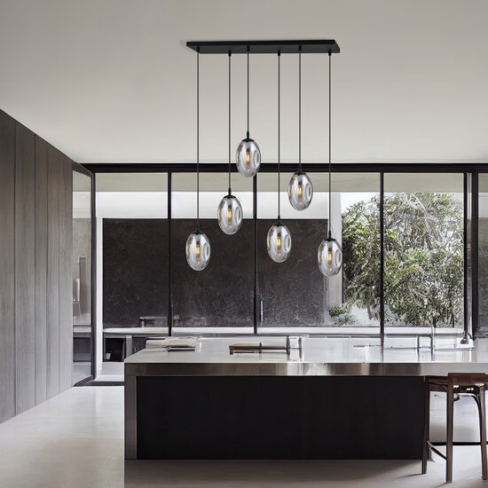 Emibig Emibig Long 6-lamp black pendant with 6 blown fumed glass - Ideal for creating a stylish atmosphere in any room