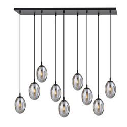 Exceptional black hanging lamp with 9 smoked glasses E14