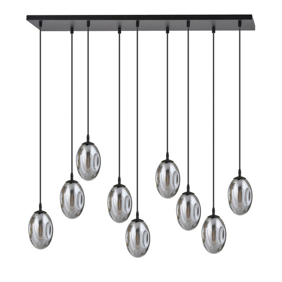 Exceptional black hanging lamp with 9 smoked glasses E14