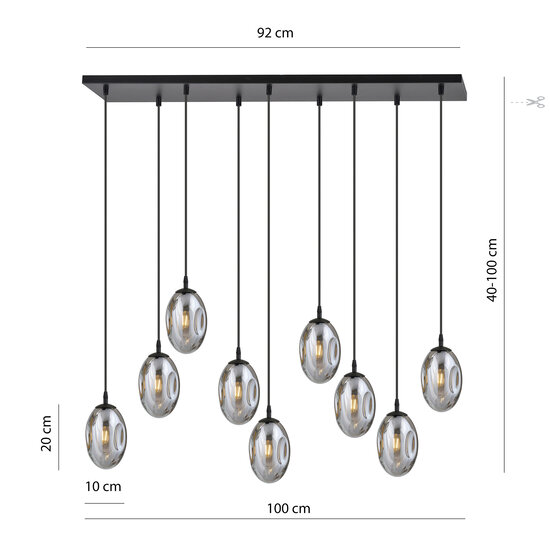 Emibig Emibig Uitzonderlijke zwarte hanglamp met 9 gerookte glazen E14 - Creëer een sfeervolle ambiance in uw ruimte
