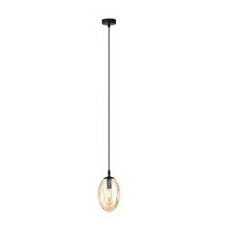 Lampe à suspension noire en verre de couleur ambre unique et 1x E14