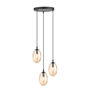Lampe suspendue à 3 suspensions E14 noir simple verre couleur ambre