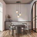 Lampe suspendue à 3 suspensions E14 noir simple verre couleur ambre