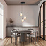 Hanging lamp with 3 pendants E14 black single amber color glass