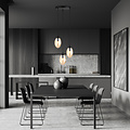 Lampe suspendue à 3 suspensions E14 noir simple verre couleur ambre