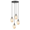 Hanging lamp with 4 pendants E14 black single amber color blown glass