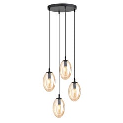 Emibig Lámpara colgante con 4 pendientes E14 negro vidrio soplado ámbar