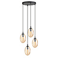 Hanging lamp with 4 pendants E14 black single amber color blown glass