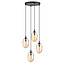 Hanging lamp with 4 pendants E14 black single amber color blown glass