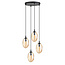 Hanglamp met 4 pendels E14 zwart enkel amberkleur geblazen glas