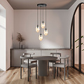 Hanging lamp with 4 pendants E14 black single amber color blown glass
