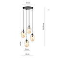Hanging lamp with 4 pendants E14 black single amber color blown glass