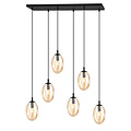 Grote lange hanglamp met 6 amberkleurige glazen pendels E14