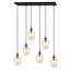 Grande suspension longue avec 6 pendentifs en verre de couleur ambre E14