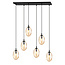 Large long hanging lamp with 6 amber-coloured glass pendants E14