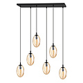 Large long hanging lamp with 6 amber-coloured glass pendants E14