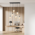 Large long hanging lamp with 6 amber-coloured glass pendants E14