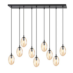 Lampe suspendue accroche-regard noire avec 9 pendentifs en verre ambre