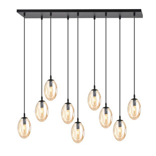 Eye catcher hanglamp zwart met 9 glazen amber pendels