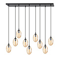 Eye catcher hanging lamp black with 9 glass amber pendants