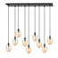 Eye catcher hanglamp zwart met 9 glazen amber pendels