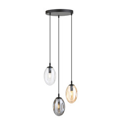 Round pendant lamp with 3 different pendants (transparent, amber and smoked)