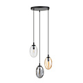 Round pendant lamp with 3 different pendants (transparent, amber and smoked)