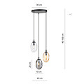 Round pendant lamp with 3 different pendants (transparent, amber and smoked)