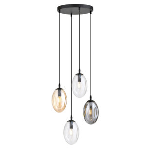 Lampe à suspension ronde avec 4 suspensions différentes E14 (2 transparentes, ambrées et fumées)