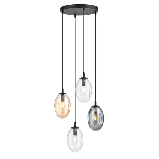 Emibig Emibig Round pendant lamp with 4 different pendants E14 (2 transparent, amber and smoked) - Ideal for creating a cozy atmosphere