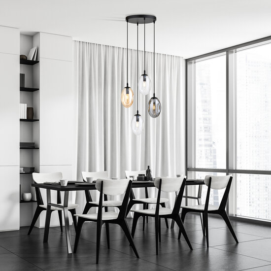 Round pendant lamp with 4 different pendants E14 (2 transparent, amber and smoked)