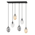 Long dining table lamp with 6 pendants E14 with different blown glass