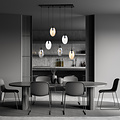Long dining table lamp with 6 pendants E14 with different blown glass