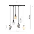 Long dining table lamp with 6 pendants E14 with different blown glass