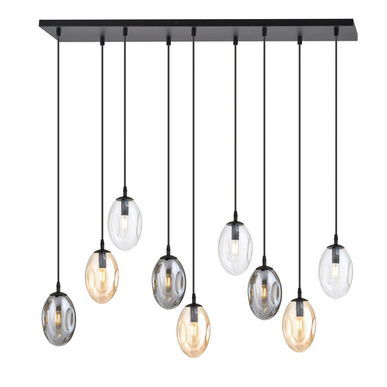 Large hanging lamp for above the table with 9 different glass pendants E14