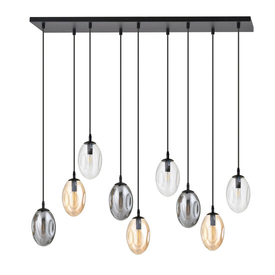 Large hanging lamp for above the table with 9 different glass pendants E14