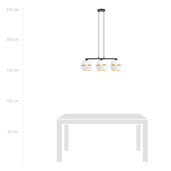 Black pendant 3x E27 white with gold caps metal